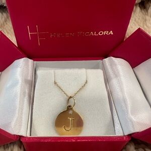 Helen Ficalora Gold Initial “J” with diamond pendant necklace